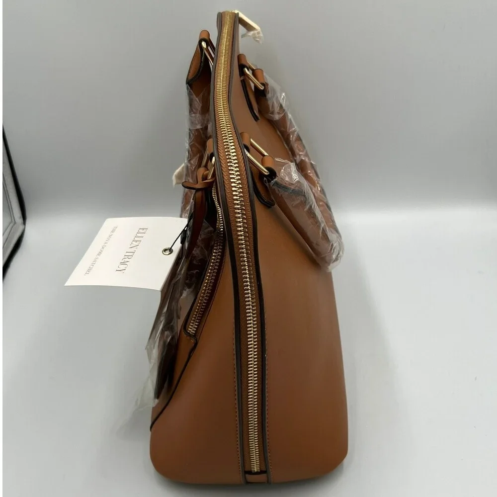 Ellen Tracy Nova Dome Satchel Womens OS Cognac NWT ETH1087 Faux Leather Bag